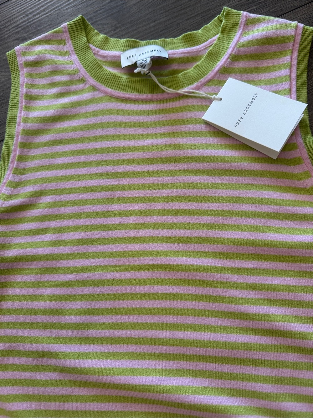 Striped Knit Tank Top in Lime Green & Pale Pink preppy size XL - Picture 5 of 7